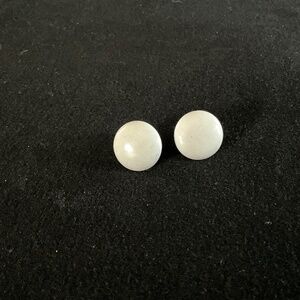 Round White Metal Painted Clip-On Earrings